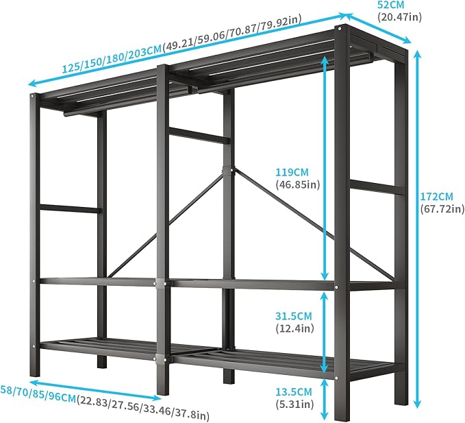 71in Heavy Duty Portable Closet with Cover, 1500lbs Foldable Covered Metal Clothing Wardrobe Closet System, Heavy Duty Garment Rack for Hanging Clothes, for Bedroom,Apartment,Rental Property, Brown