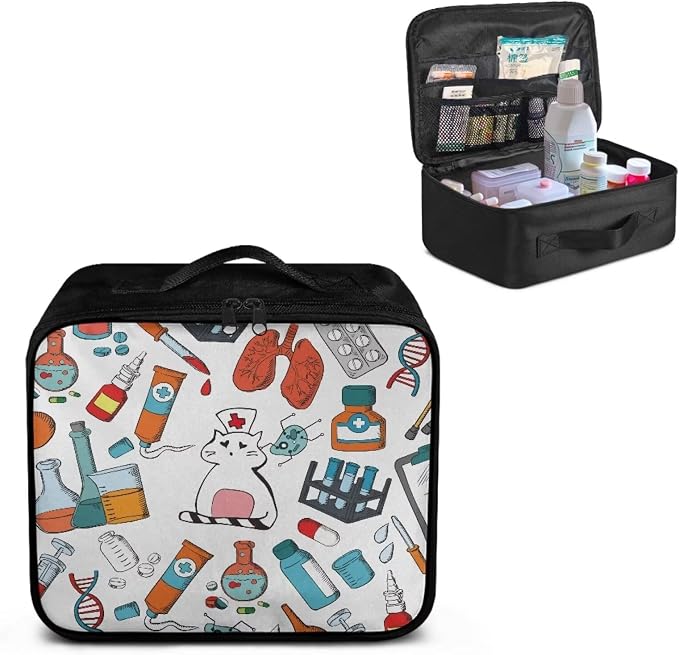 Nurses First Aid Bag Empty Travel Medicine Bag Pet Cat Medical Equipment Bag Cute First Aid Pouches Empty Medium First Aid Medical Kit Accessory Pouches Organizer Bag Zipper