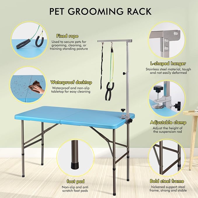 46" Large Dog Grooming Table for Large Dogs | Foldable Pet Grooming Station, Adjustable Height, Portable Drying Table, With Arm Noose for Dogs Cats ﻿
