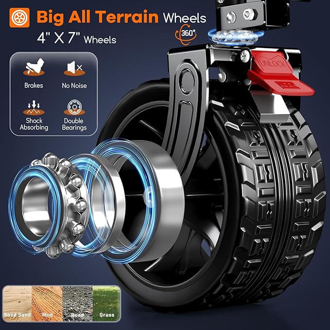 Originsure 300L Beach Wagon Cart Foldable with Big Wheels,560lbs,Grey&Black | 48" Folding Utility Wagon,7" All-Terrain Wheels,Heavy Duty Frame,Compact&Space-Saving,for Camping,Sports,Grocery,Garden