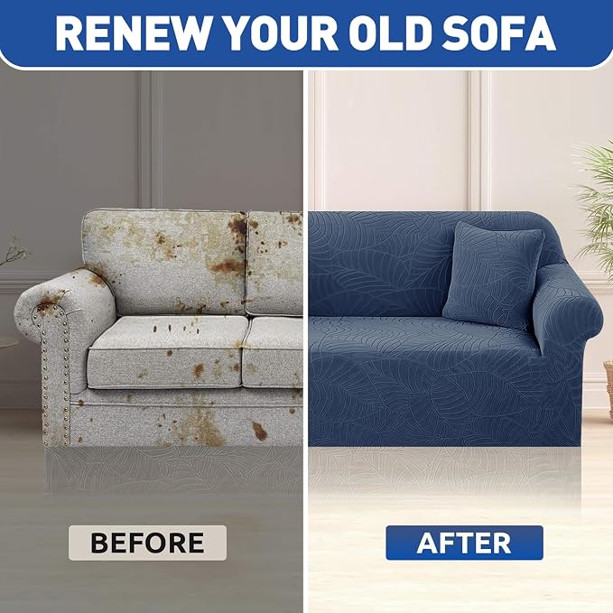 YEMYHOM Couch Cover Latest Jacquard Design High Stretch Extra Large Sofa Covers Pet Dog Cat Proof Oversized Slipcover Non Slip Magic Elastic Furniture Protector (X-Large, Begonia Leaf Navy)