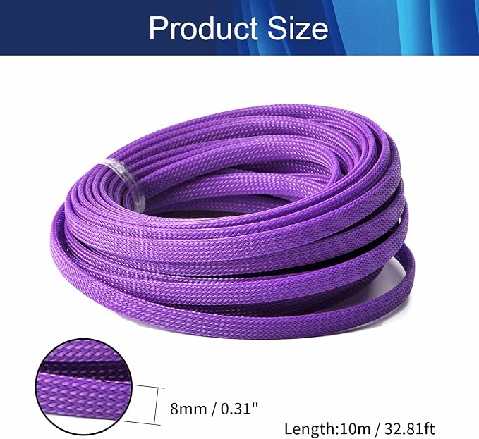 Jutagoss PET Expandable Braided Cable Sleeve, 32.8ft - 5/16 inch Purple Cable Management Sleeve, Wire Loom Tube Cord Protector for USB Cable, Power Cord, Audio Video and More, 1Pc