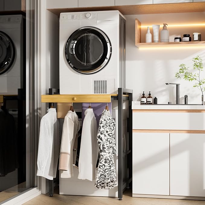 Washer Dryer Stacking Rack, 550lbs Capacity Heavy Duty Washing Machine Storage Utility Rack with Countertop, Height Adjustable Washing Machine Shelf for Laundry Rooms Bathrooms