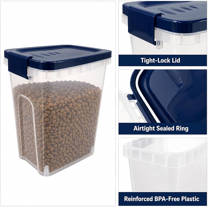 5-10 Lbs Airtight Cat Dog Food Storage Container, 8QT Compact Pet Food Bin | Plastic Food Container with Buckle-Lock Lid & Scoop for Dog, Cat, Bird Seed, Pet Food, Chicken, Dry Food, Rice, Cereal, Flour