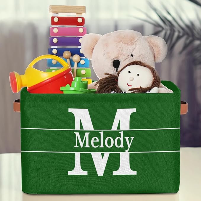 Custom Name Rectangular Storage Basket Initial Letter, Forest Green