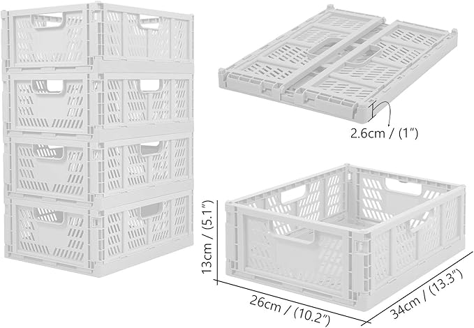 Phyllia 4 PC Baskets Plastic for Shelf Home Kitchen Storage Bin Organizer, Stackable Container Crate for Bedroom Bathroom Office Clothes Beauty(White, 13.3x10.2x5.1)