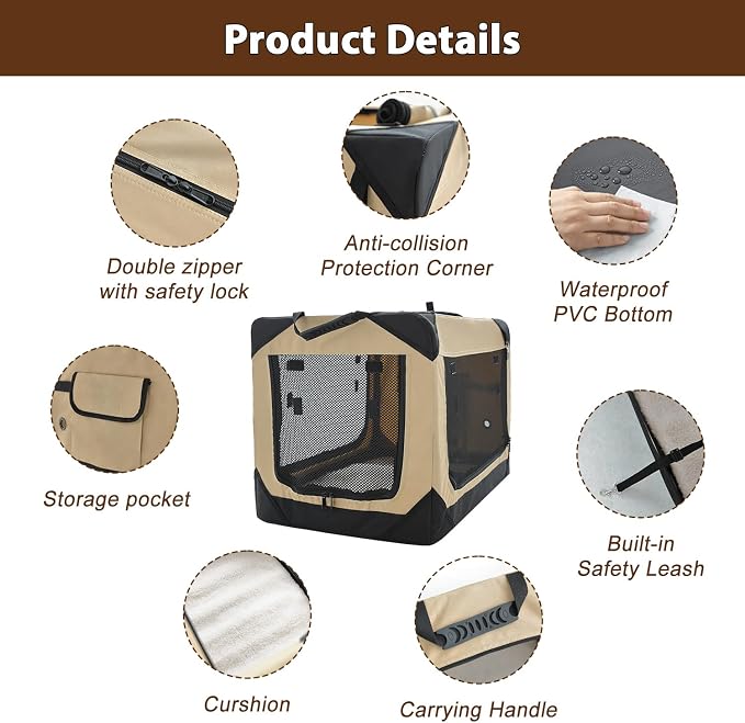 Garnpet Soft Dog Crate for Medium Dogs, 4-Door Foldable Collapsible Dog Crate with Soft Sides, Indoor & Outdoor Travel Dog Kennel