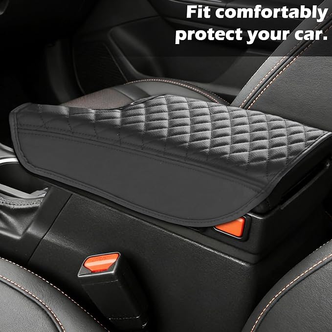 Leather Center Console Armrest Cover for 2017-2023 Subaru Impreza & 2018-2023 Crosstrek – Black Lid Protector, Scratch-Resistant Interior Accessory