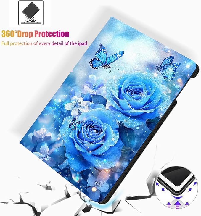 for Microsoft Surface Pro X/Pro X Plus-13 2019/2020/2021/2024 Tablet Case,Auto Wake/Sleep,Adjustable Stand Protective Cover - Blue Rose Butterfly