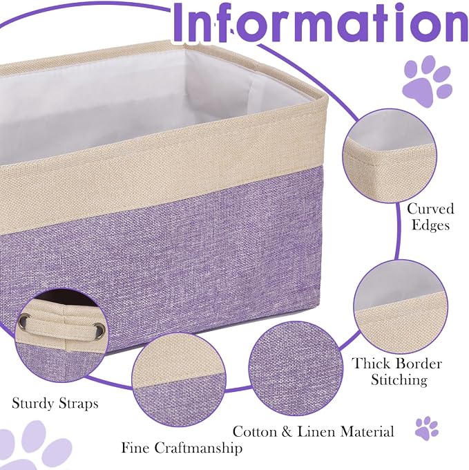 Ulico Personalized Dog Toy Storage Basket, Collapsible Pet Storage Organizer Box with Handles, Custom Dog Toy Bin with Pet's Name Cat Toy Storage Gift for Dog Lovers（Purple）