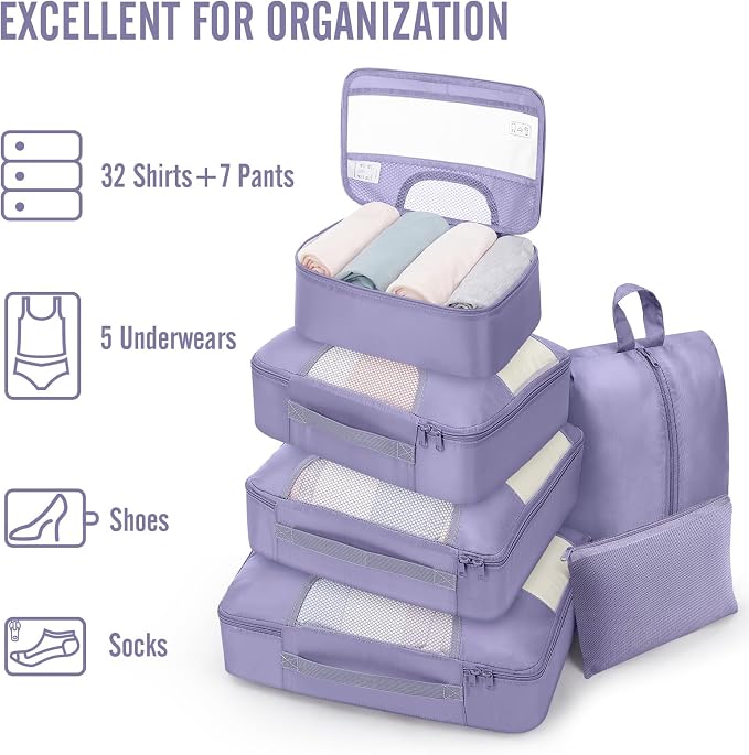 Veken 10 Set Packing Cubes for Travel Essentials, Suitcase Organizer Bags in 4 Sizes, Carry-On Luggage Accessories with Laundry Bag, Airplane Must Have with 99-Count Mesh Holes