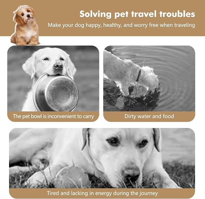 Collapsible Dog Bowls, Travel Food and Water Double Bowl for Cats & Dogs, 2-in-1 Portable BPA-Free Feeding Solution, Perfect for Traveling, Camping & Walking (S/ 60oz)