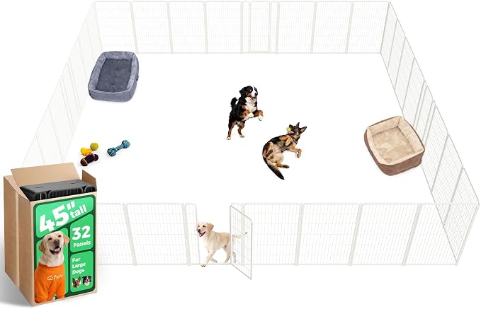 FXW Homeplus Indoor Dog Playpen, 45" H, 32 Panels, for Large Dogs | Stress-free play, Heavy-duty, Semi-open design, Easy setup, Threshold-free gate, Expandable, Patented