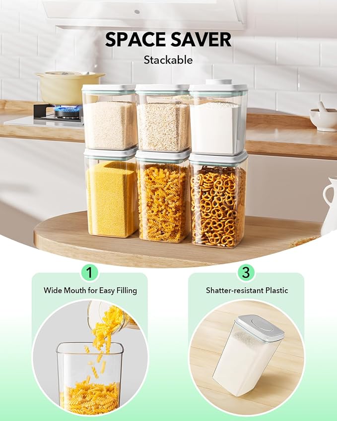 Ankou Food Storage Container Sets, 2.8 Qt *2+ 4.2 Qt *4 Airtight Canisters with Lids and 130ml Scoop, BPA-Free Plastic Pantry Containers for Flour, Sugar, Rice