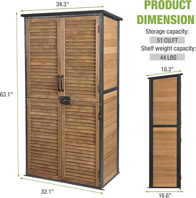 Outdoor Storage Shed with Adjustable Shelfs Tool Cabinet with Floor,Wooden Garden Shed for Backyard, Lawn, Patio Utility