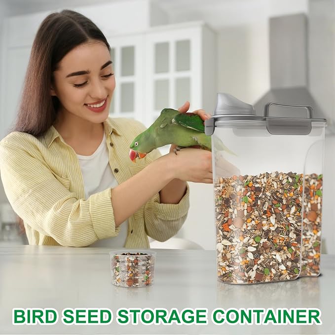 TBMax 5 Lbs Cat Dog Food Storage Container, Secondary Pet Food Storage Container Beyond a Large Dog Food Bin for Daily Use, Easy-Pouring Bird Seed Dispenser, Travel Kibble Holder -Transparent Grey