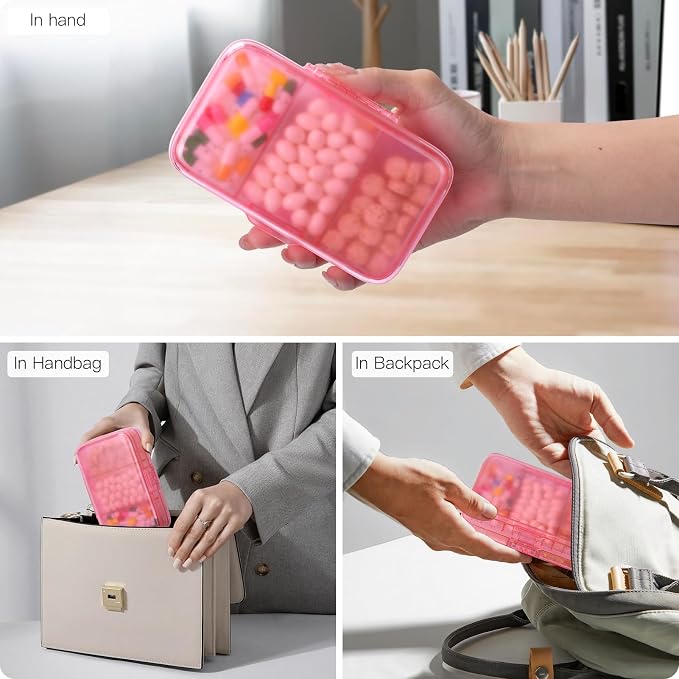 FYY Travel Pill Organizer, Large Weekly Medicine Pill Organizer-Hot Pink | Airtight Moistureproof Medicine Case, Easy to Use, 8 Compartment Pill Box for Vitamins, Fish Oil, Supplements, Mini First Aid