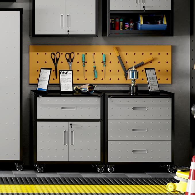 3 Drawer Metal Mobile Garage Tool Storage Cabinet with Wheels,Gray | Heavy Duty Rolling Tool Cabinets,Metal Storage Cabinets ,Assembly Required