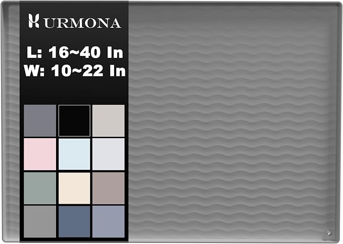 URMONA 37 x 22 in Waterproof Silicone Under Sink Mat, Cabinet Protector | White Sand, Under Kitchen Sink Mat, Kitchen Cabinet Liner, Bathroom Sink Protector, Pet Food Mat and Cat Litter Mat