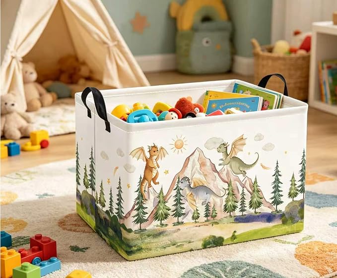 Rectangular Kids Basket Baby Girl Basket Fabric Storage Bin Organizer Box Room Decor(Hill Dinosaur)