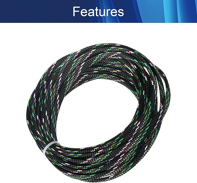 Jutagoss PET Expandable Braided Cable Sleeve, 16.4ft - 5/16 inch Multicolor Cable Management Sleeve, Wire Loom Tube Cord Protector for USB Cable, Power Cord, Audio Video and More, 1Pc