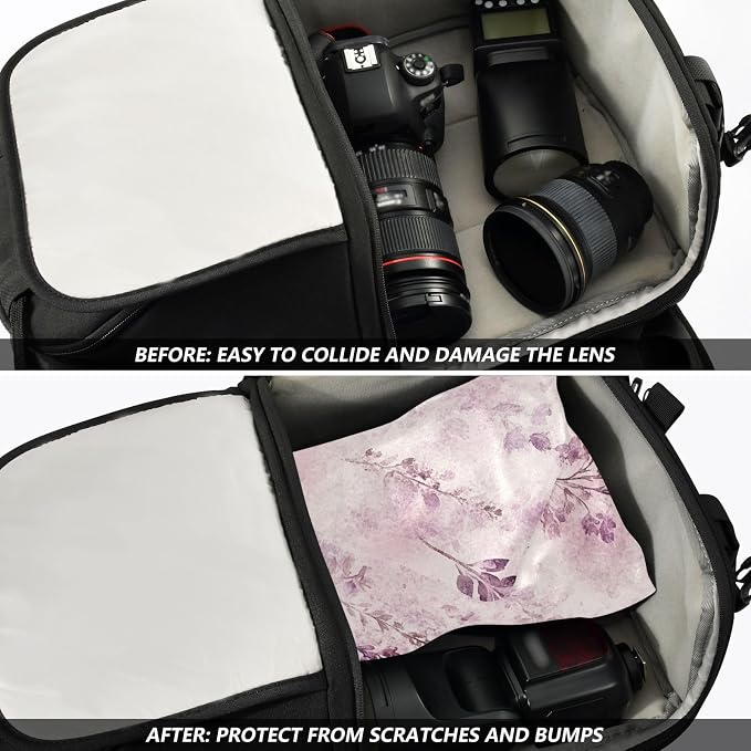 JIPONI Romantic Lavender Makeup Bag, Self-Adhesive Magic Wrap Cloth, Portable Cosmetic Organizer, Camera Lens Protector, Travel Storage for Beauty Essentials, 21.7"x21.7"