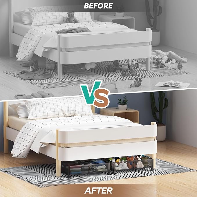 Under Bed Storage with Wheels & Handle,Sturdy Metal,2 Pack,Black | Tool-free assembly, glide smoothly, easy reach, foldable, maxmazie low-profile beds, dorm, keep seasonal clothes, shoes fresh