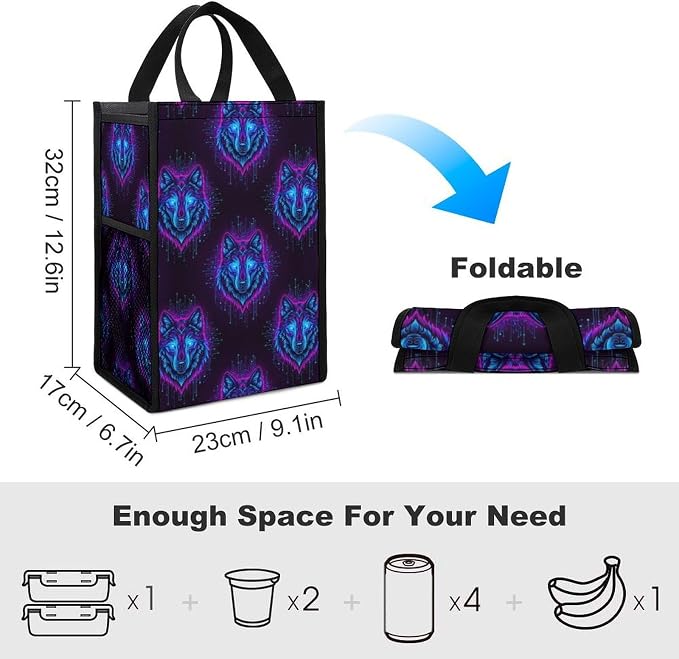 Reusable Insulated Lunch Bag Portable Lunch Tote Cooler Bag Compatible with Neon Wolf Thermal Lunchbox Food Containers Organizer