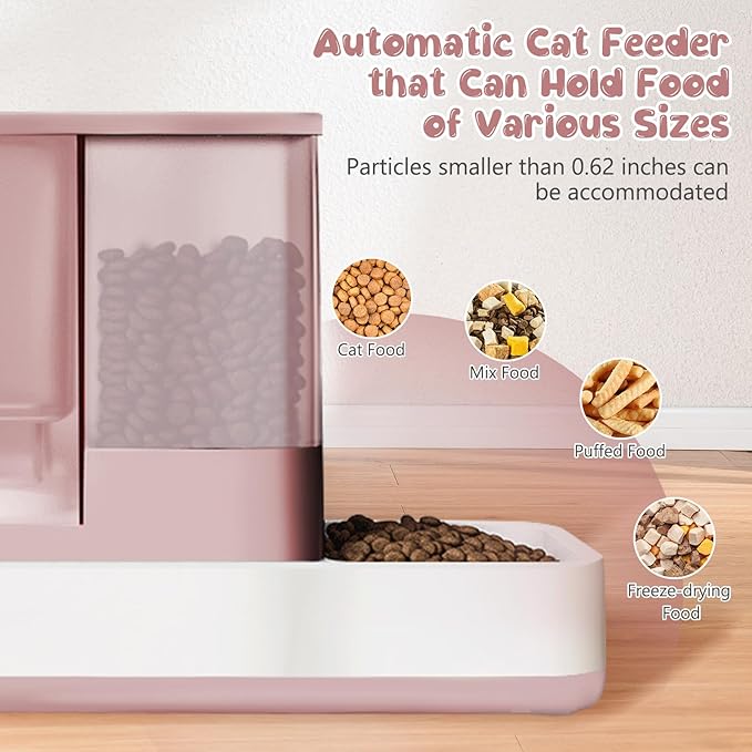 GearRoot Automatic Cat Feeder and Water Dispenser, 2 in 1 Gravity Pet Food Feeder and Water Dispenser Detachable Cat Food Dispenser for Small Dogs and Cats, Pink