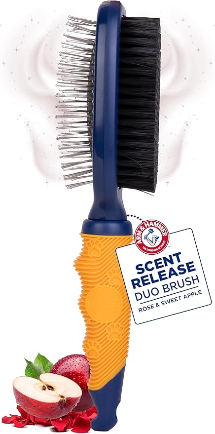 Arm & Hammer Deodorizing 2-in-1 Pin & Bristle Dog Brush, Fragrance Transfer Technology with Baking Soda, Detangling & Shedding, Dog Grooming Brush for Long Hair, Sweet Apple & Rose Scent