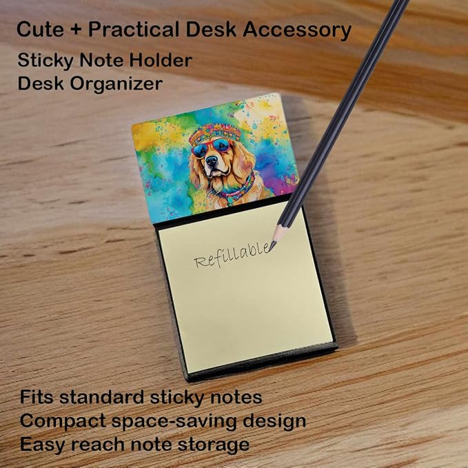 Caroline's Treasures Golden Retriever Hippie Dawg Sticky Note Holder Refillable Dispenser Self-Sticky Note Pads, Memo Pads Blank Desk Accessories