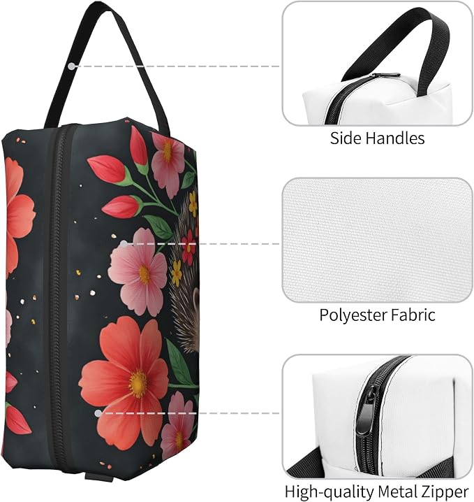 flower hedgehog Makeup Bag - Durable 600D Oxford Fabric Travel Cosmetic Bag, Shockproof Foam Padded Toiletry Organizer for Gym & Daily Use 10x6.2x4.9 Inch