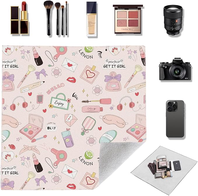 Self-Adhesive Magic Cloth Makeup Bag, Multi-Functional Cosmetic Bag, Portable Make up Wrap for Travel, Open Lay Flat Cosmetic Pouch Storage Organizer for Skincare & Makeup Accessorie (Cute)