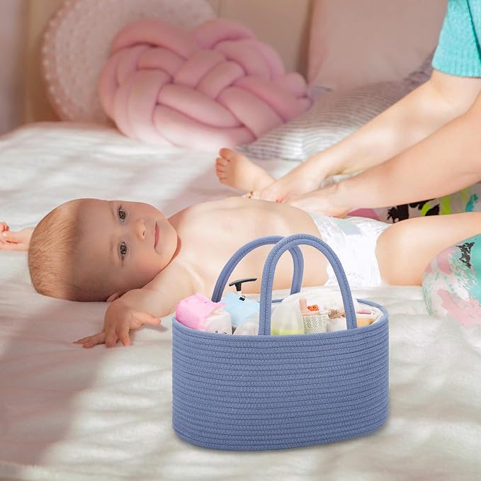 COMSE Baby Diaper Caddy Organizer with Handles, Cotton Rope, Folkstone Gray