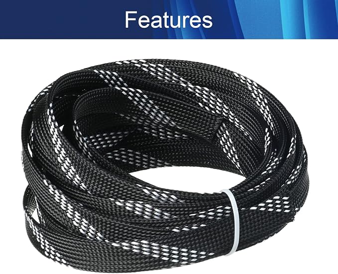 Jutagoss PET Expandable Braided Cable Sleeve, 16.4ft - 1/2 inch Black White Cable Management Sleeve, Wire Loom Tube Cord Protector for USB Cable, Power Cord, Audio Video and More, 1Pc