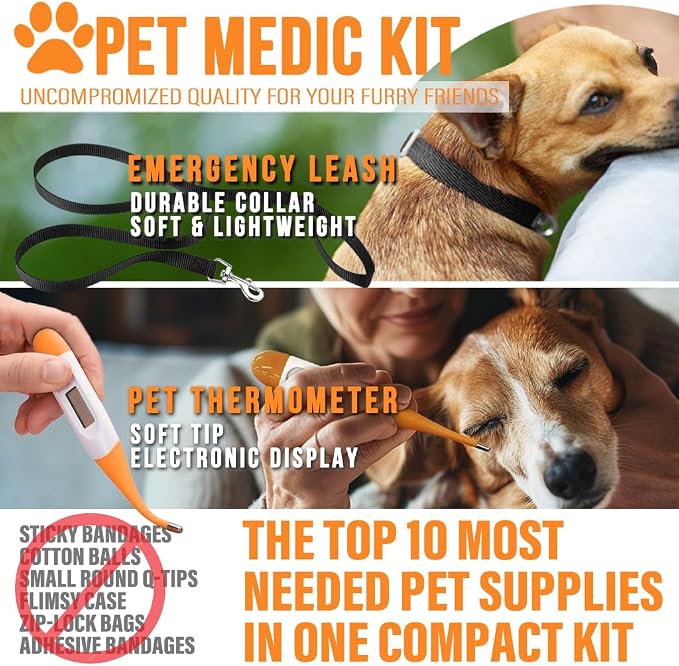 EVERLIT Pet Medic First Aid Kit | 95 Pcs Vet-Approved Medical, Outdoor & Emergency Supplies for Dogs, Cats, Animal Care | Travel-Friendly Compact Bag for Home, Car and Travel (Raven Black)