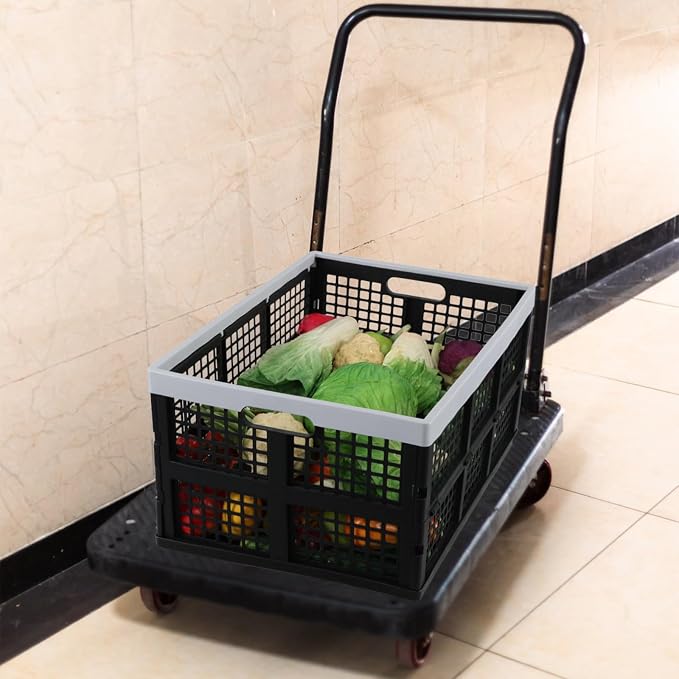 3-Pack 66 L Collapsible Milk Crates, Folding Plastic Storage Bins | Stackable Containers for Organizing, Foldable Crates 23.5 x 16.88 x 11.81 in, Black, Space-Saving Fold-Flat Design