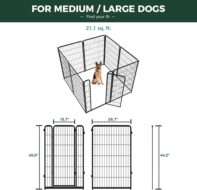 FXW Homeplus Indoor Dog Playpen with Fence-to-Wall Anchors, 45" H, 8 Panels | Calm Indoor Play Area, 4 Wall Anchors for Flexible Boundaries, for Large Dogs, Patented