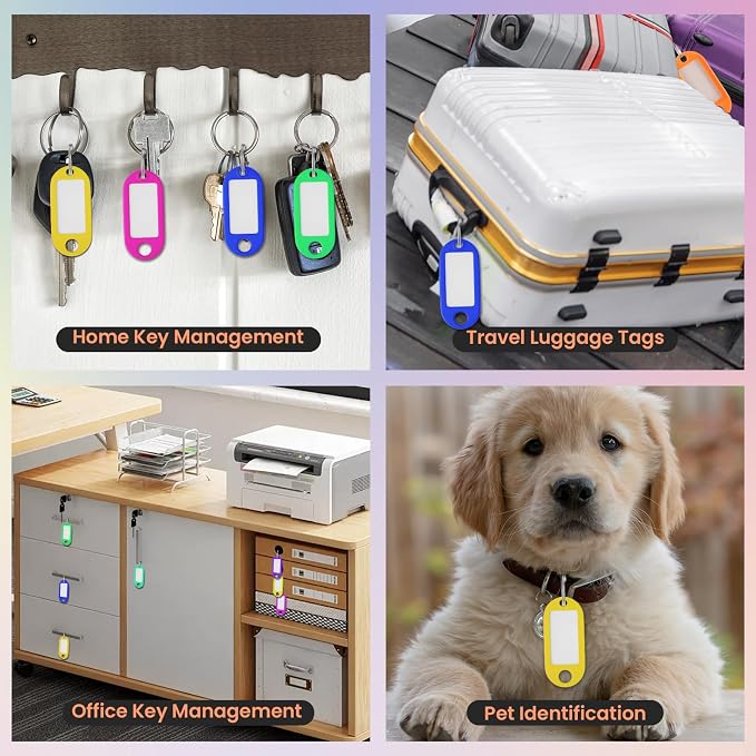 70 Pcs Plastic Colored Key Ring Tags with Labels - Key Tags Identifiers,Name Tags and Labels,Adapt to USB Drive,Key Chains with Label,Pets Key Id,Small Luggage
