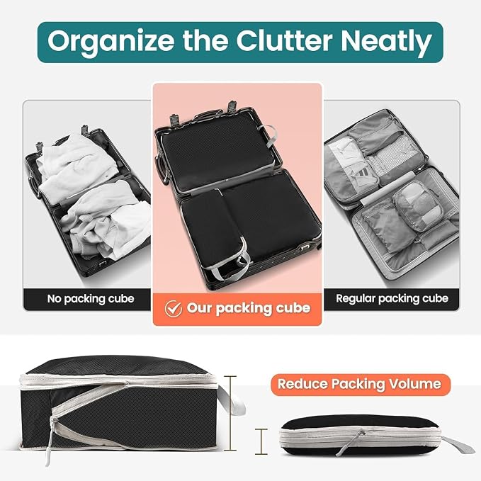 LANSKLBD 6/8 Set Packing Cubes for Suitcases Travel Luggage Packing Organizers,Travel Accessories Essentials Luggage Organizer with Shoe/Tioletry/Laundry Bag (Black, 4 set)