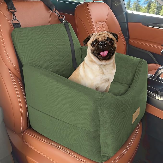 JOEJOY Dog Car Seats for Small Medium Dogs Under 35lbs, Dog Booster Seat with Detachable Washable Cover and Cushion, Memory Foam Pet Car Seat with Safety Belt and Storage Pockets (GN)