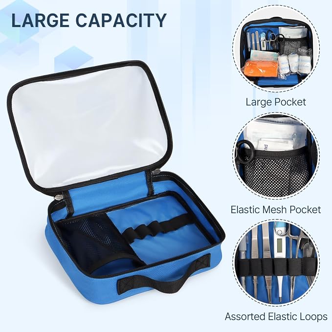 Empty First Aid Bag Clear PVC Waterproof Organizer Pouch Zipper Colored First Aid Kit for EMT Outdoor Travel (Blue)