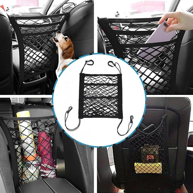 Dog Car Net Barrier for Chevrolet Camaro Corvette Chevelle SS Monte Carlo, Car Mesh Organizer with Organizers and Storage Pouch, Stretchable Storage Bag Backseat Mesh, Dog Travel Accessory