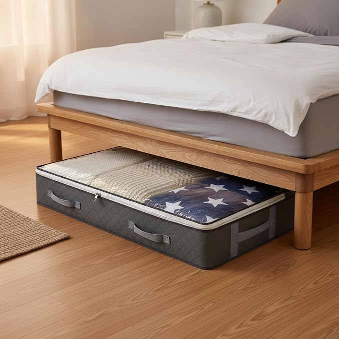 Under Bed Storage Bag with Clear Window, Foldable PET Plastic Organizer for Bedding and Clothes, Low Profile 5.9 Inch Height (1 PC)