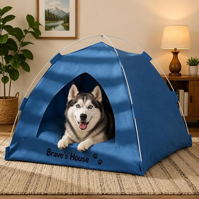 Personalized Dog Cat Pet Tent for Indoor with Name & Paw Print Multicolor | Portable Foldable Pet Cave Bed, Breathable Mesh Window, Removable Washable Cushion, Ideal for Kittens, Puppies,Small Breeds