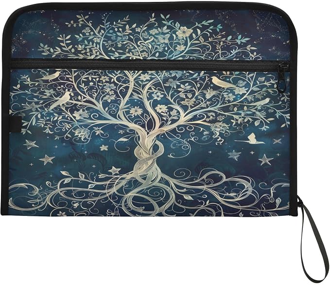 13 Pocket Zipper Expanding File Folder A4 Tree of Life | Accordion File Organizer with Front Pouch A4 Letter Size Portable Folders for Documents Receipt School Office Supplies