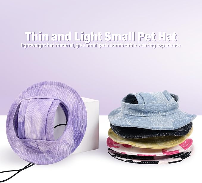 DENTRUN Cat Bucket Hat with Ear Hole, Cotton Birthday Bonnet for Small Pets | Breathable cotton, Adjustable Secures fit, For birthday Party, For small cats, daily cute photos