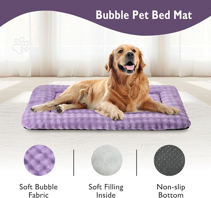 Dog Bed Mat Crate Pad for Large Dogs, Dusty Purple, 42"x 28" | Washable Soft Pet Sleeping Mat, Anti-Slip Kennel Pad with 3D Bubble Pattern