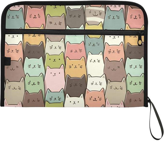13 Pocket Zipper Expanding File Folder A4 Cat Funny Cartoon | Accordion File Organizer with Front Pouch A4 Letter Size Portable Folders for Documents Receipt School Office Supplies