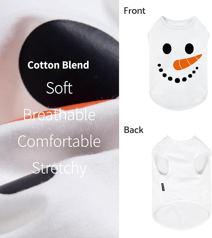 Fitwarm Snowman Dog Christmas Outfit, Holiday Dog Clothes for Small Dogs Boy Girl, Cute Pet Shirt, Black, White, Orange, Medium
